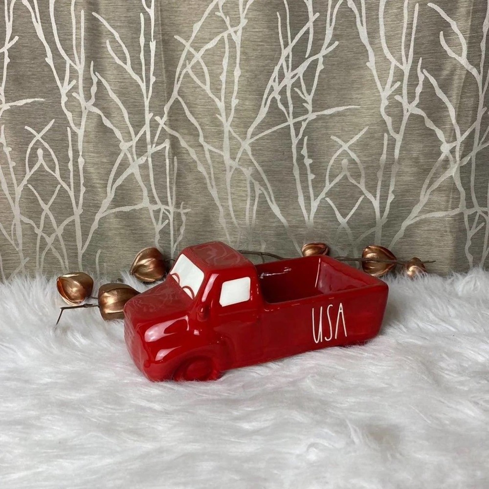 RAE DUNN FARMHOUSE HOME DECOR CERAMIC TRUCK AMERICA USA FOURTH JULY HOME NEW HTF - Picture 2 of 8
